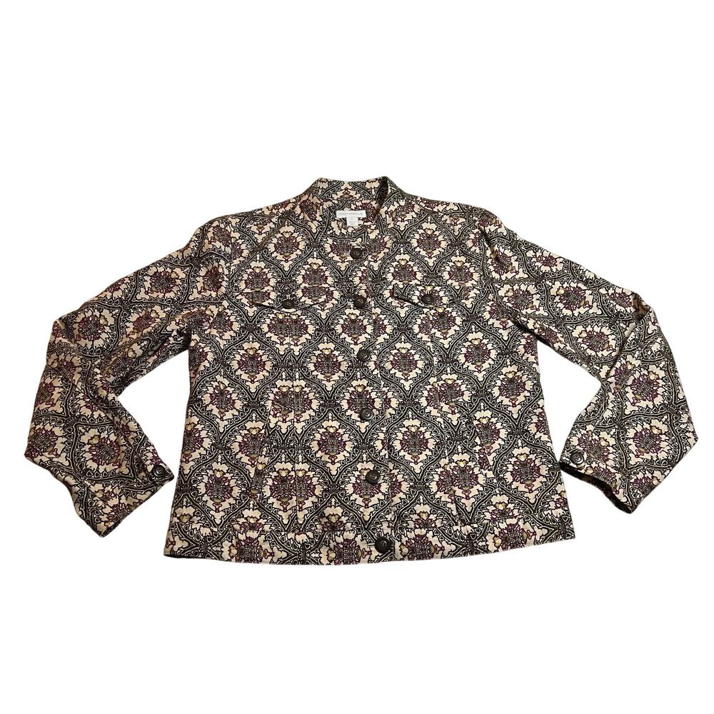 Charter Club 100% Linen Paisley Floral Print Button Up Jacket Size Medium Boho